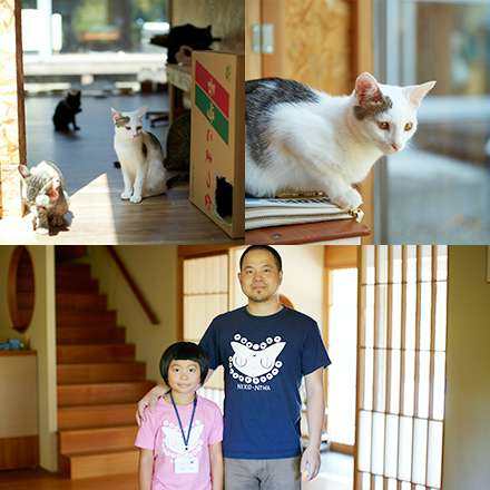 カートピア10月号の取材で訪れたてしま旅館の猫庭。てしま旅館の手島英樹さんと猫庭「館長」姫萌ちゃん
