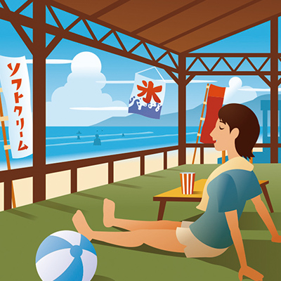 カートピア 獅子座 海の家でのんびりするイラスト | SUBARU