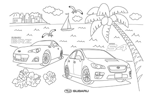 SUBARU BRZとWRX S4でビーチへのぬり絵
